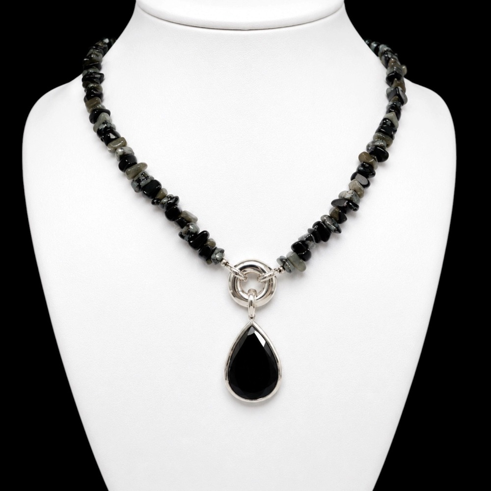 Sterling Silver Black Onyx Pendant Necklace Whitney Kelly 925 Beaded Vintage